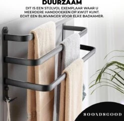 Merkloos Soondsgood Luxe 3 Laags Handdoekrek - Zelfklevend Of Boren - Zwart - Eenvoudige Installatie - Badkamer - Handdoekenrek - Handdoekhouder - 30x14x25cm -Badkamer Wijs 1200x1164 11