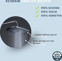 EcoRain – Regendouchekop XL 30 CM – Waterbesparende Douchekop – Hoge Druk – Rechthoekig – Groot – Regendouche - Zwart -Badkamer Wijs 1200x1165