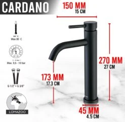 LOMAZOO Wastafelkraan Zwart Cardano - Zwarte Kraan - Badkamerkraan - Wastafel Mengkraan - Hoog -Badkamer Wijs 1200x1167 21