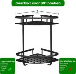 Zelfklevend Doucherek 2 Laags +Douche Bal - RVS - Mat Zwart -Badkamer Wijs 1200x1169 13