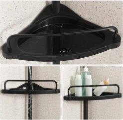 Verstelbaar Doucherek - 85-305 Cm - Van Vloer Tot Plafond - Met 4 Vakken - 3 Haken - Zwart -Badkamer Wijs 1200x1171 1