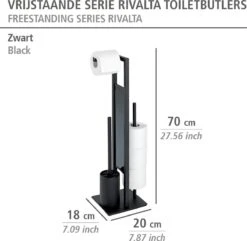 WENKO Toiletbutler Rivalta Zwart - Toiletborstel Met Houder, Toiletrolhouder En Reserverolhouder -Badkamer Wijs 1200x1172 10