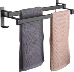 Handdoekrek Dubbele Stang Zonder Boren - Handdoekrek Badkamer - Handdoekhouder - Handdoekstang - Zelfklevend - 60CM - Gratis Handdoek