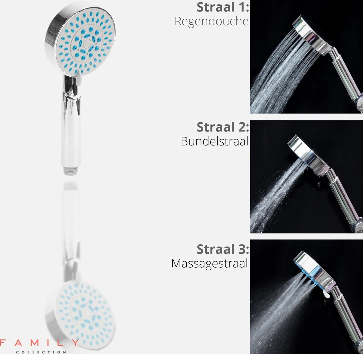 Douchekop Incl. Slang 1.5 Meter - 3 Standen - 1/2'' - Douche Kop 5 Douchekop Incl. Slang 1.5 Meter - 3 Standen - 1/2'' - Douche Kop - Afbeelding 3