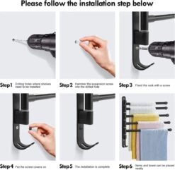 BOTC Handdoekrek - 5-armig Handdoekhouder - Handdoekstang - 180 Graden Verstelbaar - Badkamer - Zwart 14 BOTC Handdoekrek - 5-armig Handdoekhouder - Handdoekstang - 180 Graden Verstelbaar - Badkamer - Zwart -Badkamer Wijs 1200x1173 6
