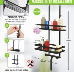 Doucherek Zonder Boren Inclusief Douchewisser - Aan Douchewand - Zwart - Ophangbaar - Zuignap - 2 Laags - Wiper - Shower Rack - Valentijnsdag Cadeau 15 Doucherek Zonder Boren Inclusief Douchewisser - Aan Douchewand - Zwart - Ophangbaar - Zuignap - 2 Laags - Wiper - Shower Rack - Valentijnsdag Cadeau -Badkamer Wijs 1200x1175 9