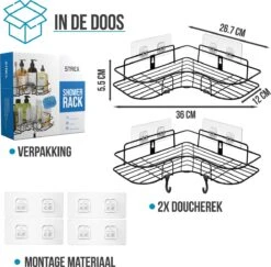 Strex Doucherek Hoekvorm - 2 Stuks - Bevestigen Zonder Boren Of Schroeven 20 Strex Doucherek Hoekvorm - 2 Stuks - Bevestigen Zonder Boren Of Schroeven -Badkamer Wijs 1200x1179 9