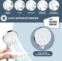 EcoRain™ Waterbesparende Douchekop Mark Met WATERFILTER - 50% Waterbesparend - Regendouche - 5 Sproeistanden - Hoge Druk - Betere Huid - Handdouche - Luxe Moderne Douchekop - Hoge Kwaliteit - Chrome -Badkamer Wijs 1200x1180 6