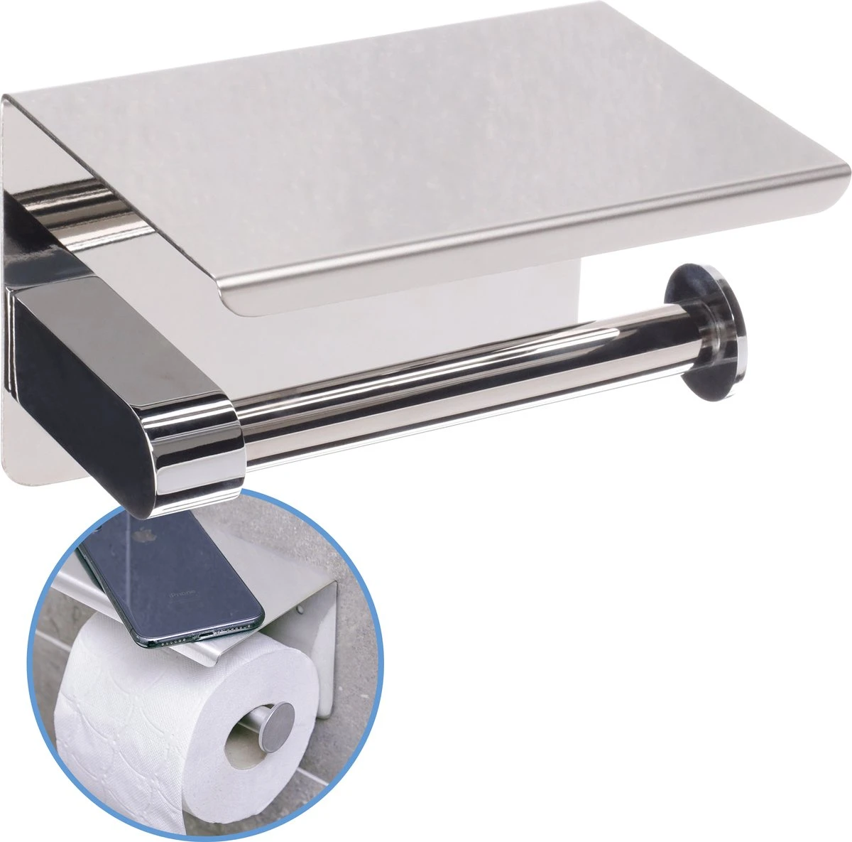 Sanics WC Rolhouder Zilver – Toiletrolhouder Zonder Boren – Met Plankje - Zelfklevend - RVS 3 Sanics WC Rolhouder Zilver – Toiletrolhouder Zonder Boren – Met Plankje - Zelfklevend - RVS