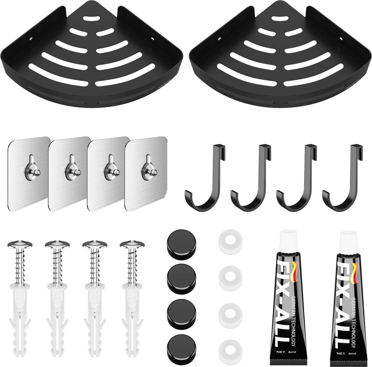Doucherek 2 Stuks - Douchemand - Hangend Hoek - Telescopisch - Zonder Boren - Zwart - RVS 7 Doucherek 2 Stuks - Douchemand - Hangend Hoek - Telescopisch - Zonder Boren - Zwart - RVS - Afbeelding 5