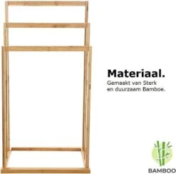 Merkloos Decopatent® Handdoekrek - Vrijstaand Handdoekenrek Voor In Badkamer - Handdoekrek - Bamboe Hout - Handdoek - Droogrek Met 3 Armen -Badkamer Wijs 1200x1186 10