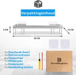 BrandtBergkamp RVS Doucherek 3 Laags – Zonder Boren – Doucherek Hangend – Badkamerrek Zilver -Badkamer Wijs 1200x1186 3