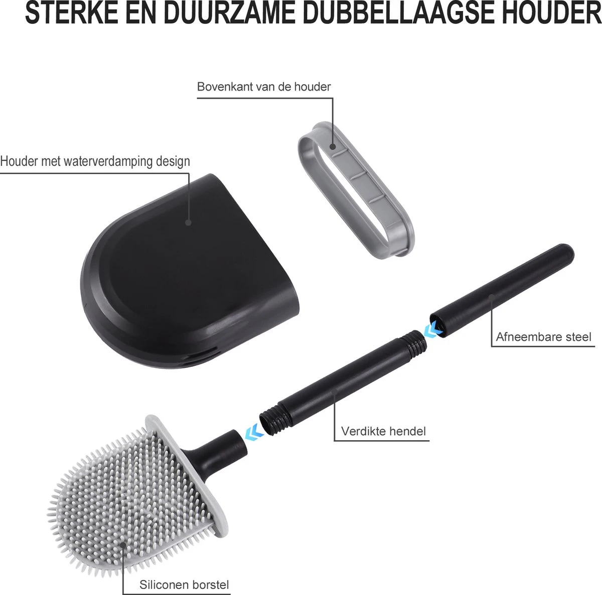 WC Borstel – Siliconen – Zwart – WC Borstel Met Houder – Vrijstaand – Hangend – WC Borstel En Houder – WC Borstel Zwart 9 WC Borstel – Siliconen – Zwart – WC Borstel Met Houder – Vrijstaand – Hangend – WC Borstel En Houder – WC Borstel Zwart - Afbeelding 7