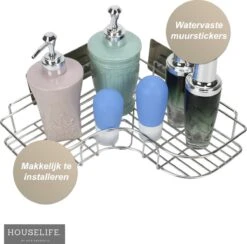 Doucherek Zonder Boren - RVS - Zelfklevend Doucherekje - Hangend – Hoek – Inclusief 2 Muurstickers -Badkamer Wijs 1200x1187 7