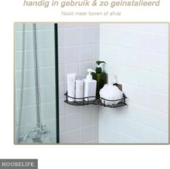 HouseLife™ Doucherek Zonder Boren - Zwart - Zelfklevend - Douchemand - Badkamer Doucherek – 30 Cm - Incl. 2 Sterke Muurstickers -Badkamer Wijs 1200x1188 6
