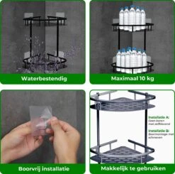 Zelfklevend Doucherek 2 Laags +Douche Bal - RVS - Mat Zwart -Badkamer Wijs 1200x1190 10