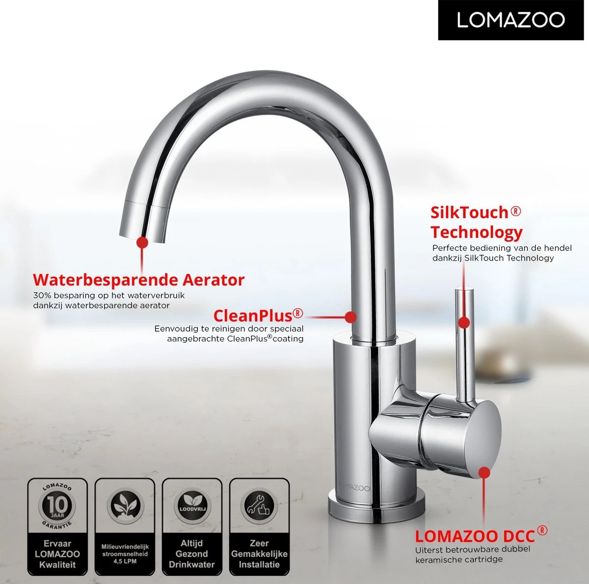 LOMAZOO Wastafelkraan Cupid - Chroom 5 LOMAZOO Wastafelkraan Cupid - Chroom - Afbeelding 3