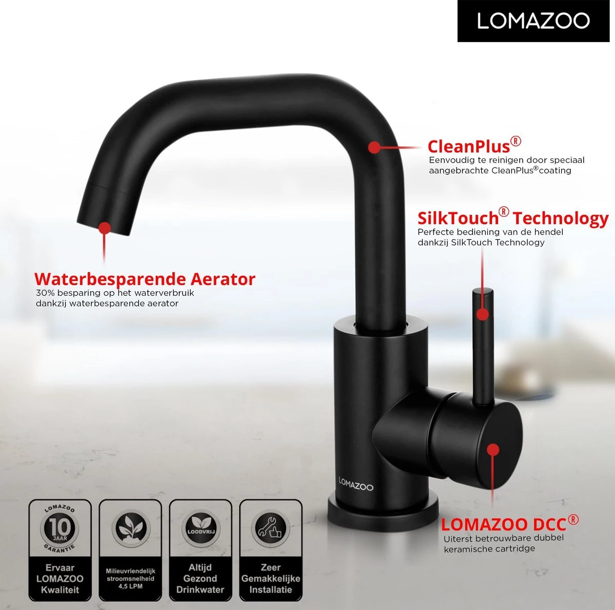 LOMAZOO Wastafelkraan Zwart Pollux - Zwarte Wastafelkraan - Badkamerkraan Zwart - Zwarte Badkamerkraan 5 LOMAZOO Wastafelkraan Zwart Pollux - Zwarte Wastafelkraan - Badkamerkraan Zwart - Zwarte Badkamerkraan - Afbeelding 3