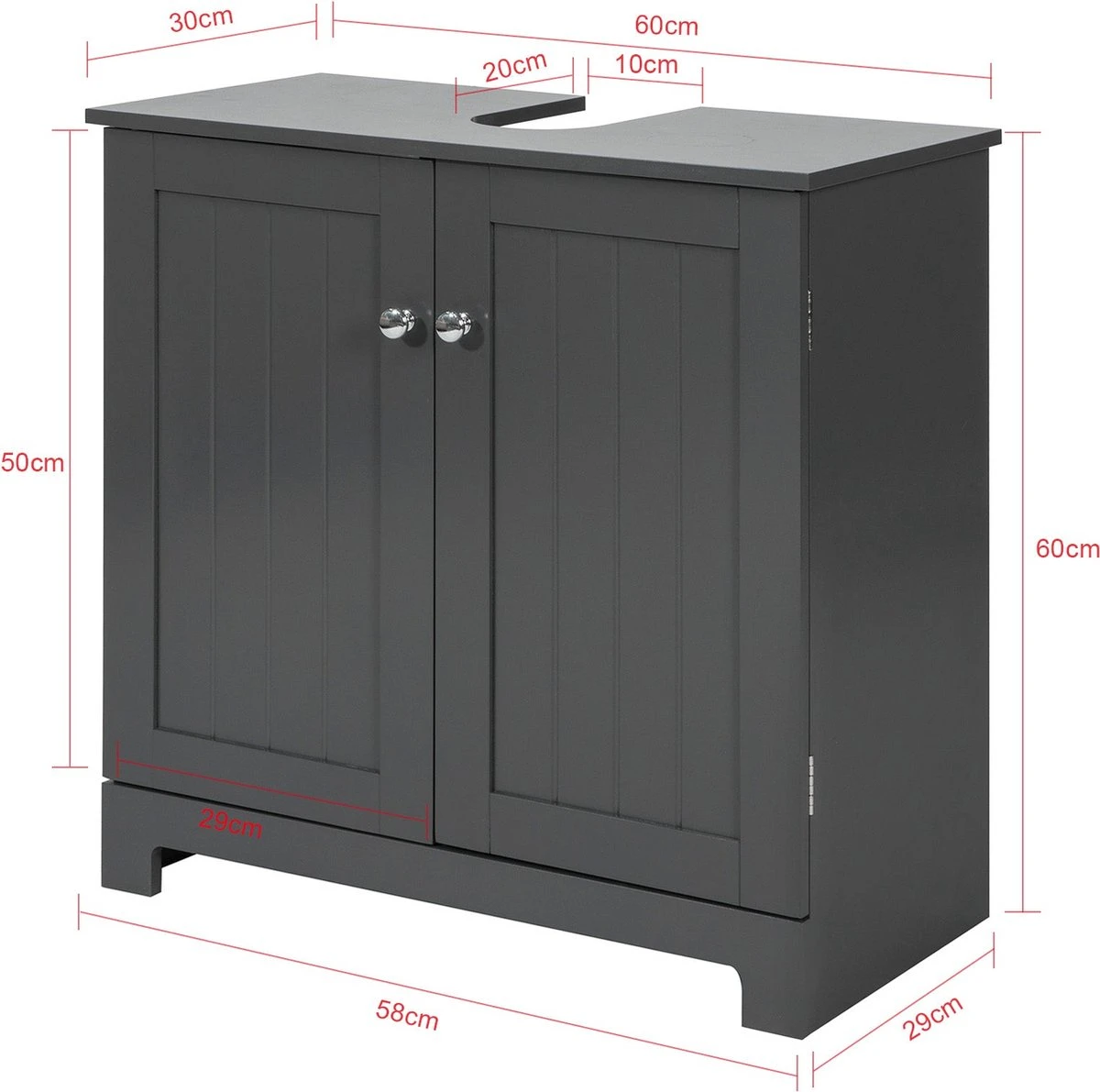 Mara Wastafel Onderkast - Badkamerkast - Wastafelmeubel - Badkamermeubel - Praktisch - Donkergrijs - MDF - 60 X 29 X 60 Cm 10 Mara Wastafel Onderkast - Badkamerkast - Wastafelmeubel - Badkamermeubel - Praktisch - Donkergrijs - MDF - 60 X 29 X 60 Cm - Afbeelding 8