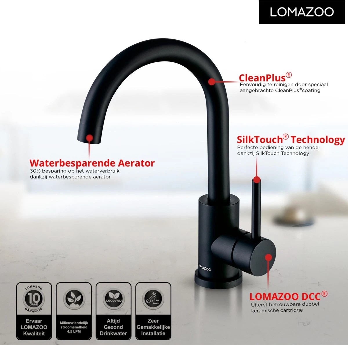 LOMAZOO Wastafelkraan Zwart Hoog Juno - Zwarte Wastafelkraan - Badkamerkraan Zwart - Zwarte Badkamerkraan 7 LOMAZOO Wastafelkraan Zwart Hoog Juno - Zwarte Wastafelkraan - Badkamerkraan Zwart - Zwarte Badkamerkraan - Afbeelding 5