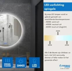 Sunlight - Badkamerspiegel - Rond - 80x80cm - Spiegelverwarming - LED Verlichting - Dimbaar - Touch Sensor -Badkamer Wijs 1200x1193