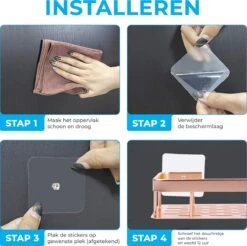 BrandtBergkamp RVS Doucherek 2 Laags – Zonder Boren – Doucherekje Hangend – Badkamerrek Zilver -Badkamer Wijs 1200x1194 9