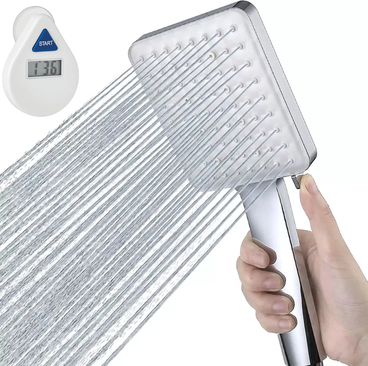 MaatWorkz - Waterbesparende Douchekop Vierkant + Douchetimer - Hoge Waterdruk - Luxe Design - 6 Standen 3 MaatWorkz - Waterbesparende Douchekop Vierkant + Douchetimer - Hoge Waterdruk - Luxe Design - 6 Standen