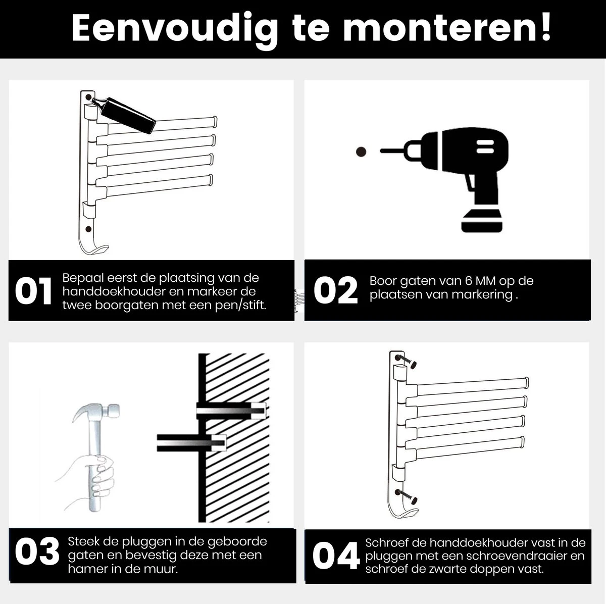 Tolussa Handdoekrek Badkamer Zwart - 38 CM - Handdoekhouder Zwart - Handdoekenrek Badkamer - Draaibaar 16 Tolussa Handdoekrek Badkamer Zwart - 38 CM - Handdoekhouder Zwart - Handdoekenrek Badkamer - Draaibaar - Afbeelding 14