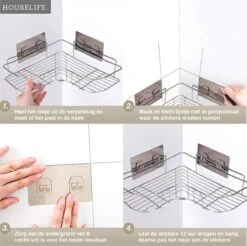 Doucherek Zonder Boren - RVS - Zelfklevend Doucherekje - Hangend – Hoek – Inclusief 2 Muurstickers -Badkamer Wijs 1200x1196 14