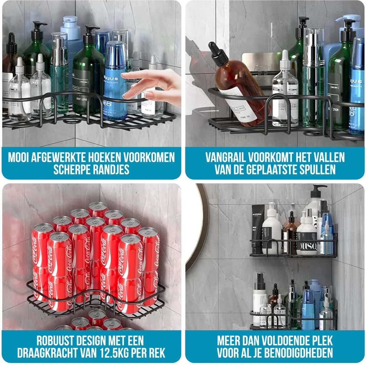 Strex Doucherek Hoekvorm - 2 Stuks - Bevestigen Zonder Boren Of Schroeven 9 Strex Doucherek Hoekvorm - 2 Stuks - Bevestigen Zonder Boren Of Schroeven - Afbeelding 7