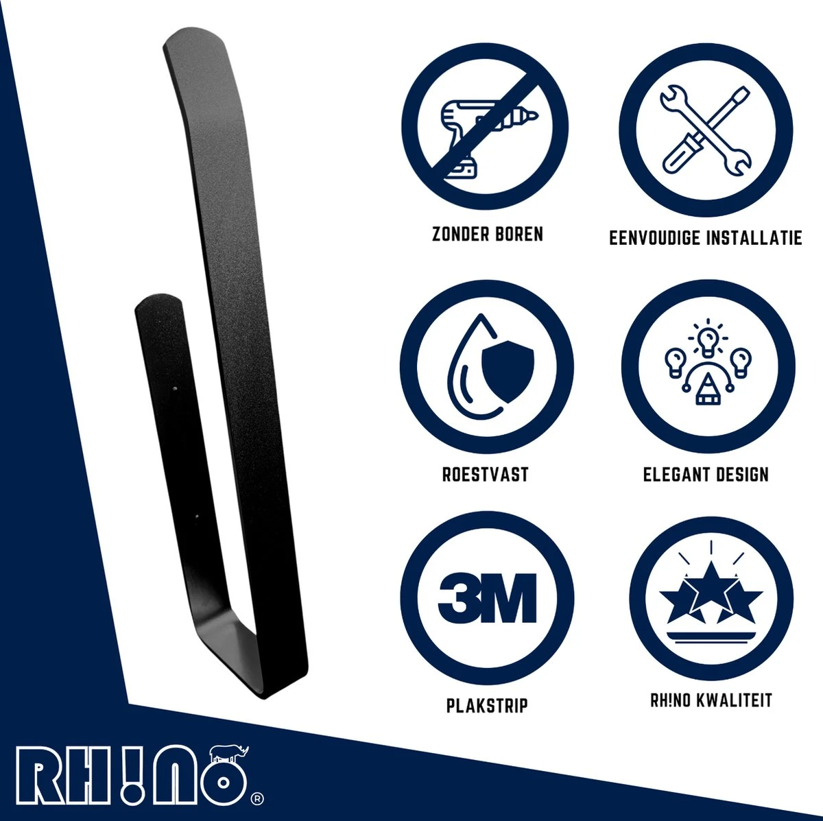 Reserverolhouder | Rh!no | WC-rolhouder | Zwart | Ophangen Zonder Boren Mogelijk| Toiletrolhouder | Plakstrip | 3 Rollen | Rh!no 7 Reserverolhouder | Rh!no | WC-rolhouder | Zwart | Ophangen Zonder Boren Mogelijk| Toiletrolhouder | Plakstrip | 3 Rollen | Rh!no - Afbeelding 5