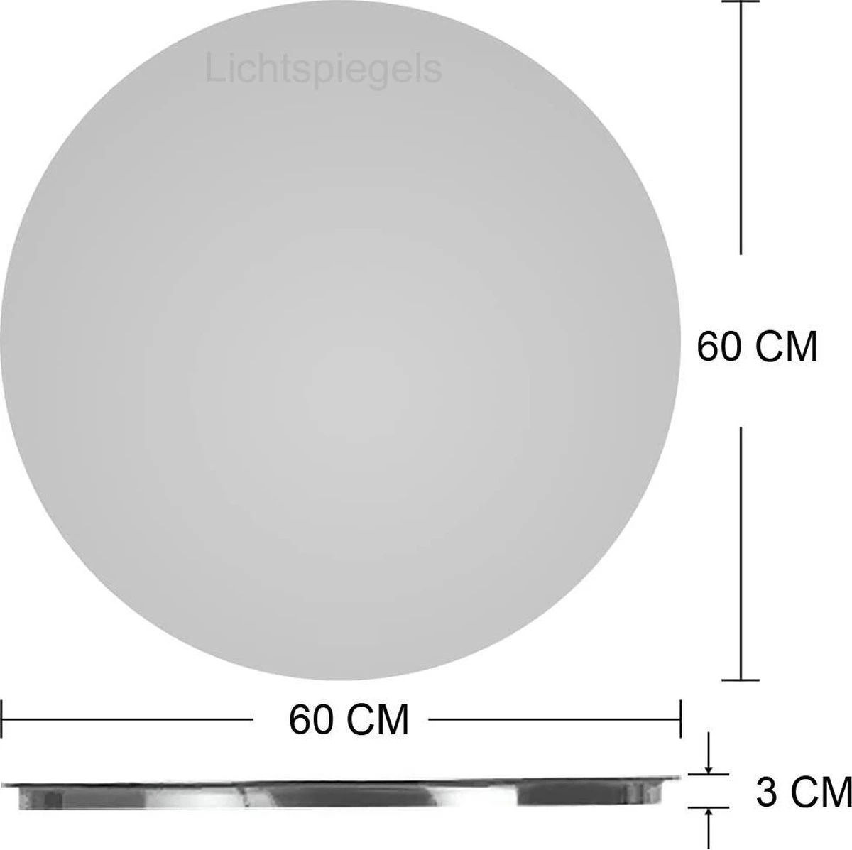 Merkloos Badkamerspiegel Met LED Verlichting En Verwarming - 3 LED Standen - Condensvrij - Dimbaar - 60 X 60 CM - Ronde Spiegel 7 Merkloos Badkamerspiegel Met LED Verlichting En Verwarming - 3 LED Standen - Condensvrij - Dimbaar - 60 X 60 CM - Ronde Spiegel - Afbeelding 5