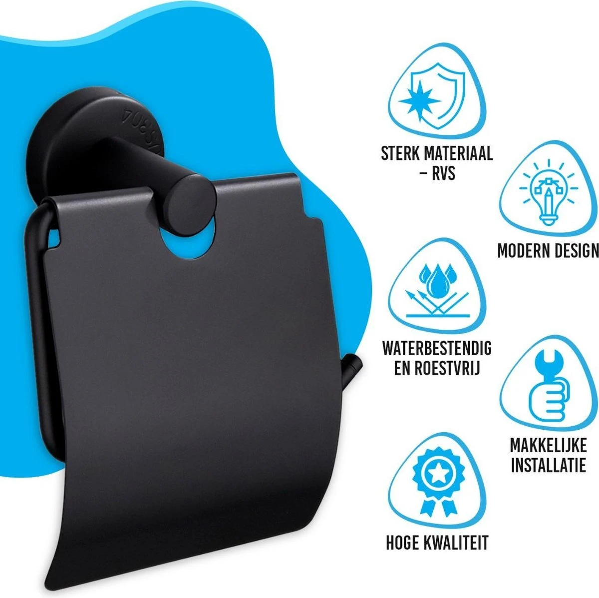 Sanics Toiletrolhouder Zwart Met Klep - WC Rolhouder RVS Inclusief Montage Set - Closetrolhouder 8 Sanics Toiletrolhouder Zwart Met Klep - WC Rolhouder RVS Inclusief Montage Set - Closetrolhouder - Afbeelding 6