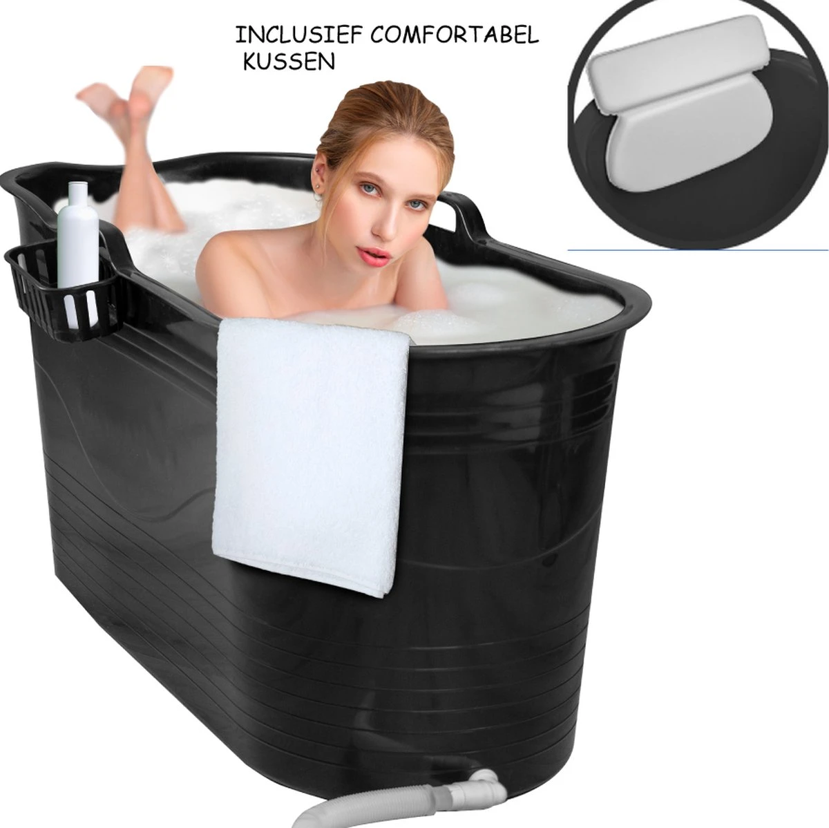 LIFEBATH - Zitbad Mira - Bath Bucket XL - Inclusief Hoofdkussen - 400L - Ligbad 122 Cm - Zwart 3 LIFEBATH - Zitbad Mira - Bath Bucket XL - Inclusief Hoofdkussen - 400L - Ligbad 122 Cm - Zwart