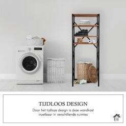 Homestic© - Ruimtebesparende Toiletmeubel - WC Plank, Badkamerplank Met 4 Open Vakken - Industrieel RVS Badkamermeubel - Zwart Staal / Hout - 170x54x24 CM -Badkamer Wijs 1200x1198 64