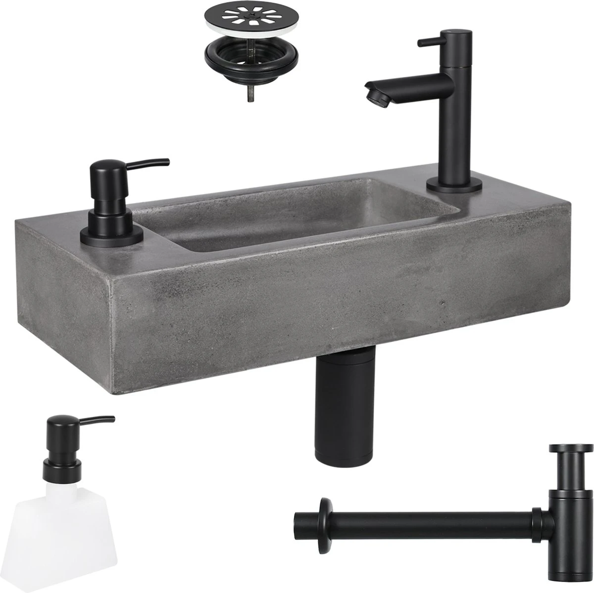 Differnz Jax Fonteinset - Wasbak Beton - Donkergrijs - Rechte Kraan - Mat Zwart - Standaard Greep - 42 X 18.5 X 9 Cm 12 Differnz Jax Fonteinset - Wasbak Beton - Donkergrijs - Rechte Kraan - Mat Zwart - Standaard Greep - 42 X 18.5 X 9 Cm - Afbeelding 10