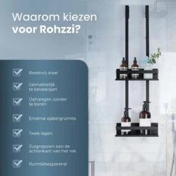 Merkloos Doucherek Zonder Boren Zwart - 30 Dagen Uitproberen -Doucherek Hangend - Badkamer Accessoires - RVS - 2 Laags -Badkamer Wijs 1200x1199 13