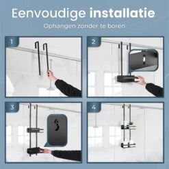 Merkloos Doucherek Zonder Boren Zwart - 30 Dagen Uitproberen -Doucherek Hangend - Badkamer Accessoires - RVS - 2 Laags -Badkamer Wijs 1200x1199 14