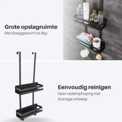 Doucherek Hangend - Ophangbaar Doucherek Matzwart - Twee Lagen - Badkamerrek - Doucherek Zonder Boren - 2 Laags - Badkamer Accessoires -Badkamer Wijs 1200x1199 23