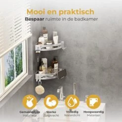 Merkloos Doucherek Zonder Boren – Doucherek Hangend – Badkamerrek – Zilver RVS – IP68 Waterdicht – 8KG Draagkracht -Badkamer Wijs 1200x1199 24