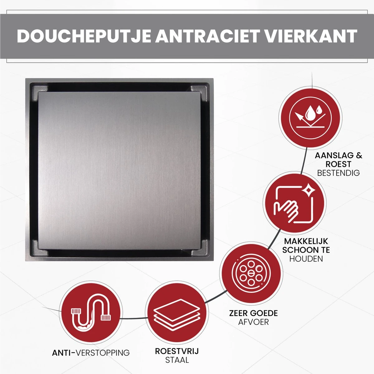Lenga Doucheput Antraciet Vierkant - 10x10 Cm - Moderne Douche Put - Stankafsluiter - Afvoerput - Douchegoot - Doucherooster - Douchedrain 4 Lenga Doucheput Antraciet Vierkant - 10x10 Cm - Moderne Douche Put - Stankafsluiter - Afvoerput - Douchegoot - Doucherooster - Douchedrain - Afbeelding 2