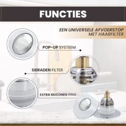 Lenga Universele RVS Afvoerstop - Pop-up Systeem - Afvoerplug - Haarvanger - Gootsteenstop - Afvoerzeef - Afvoerpluggen -Badkamer Wijs 1200x1199 45