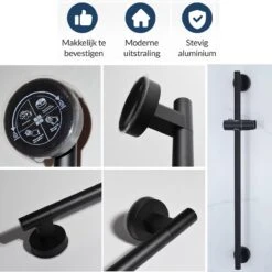Moodcare® Glijstang - Douche Glijstang - 70 Cm - Mat Zwart - Zonder Boren -Badkamer Wijs 1200x1199 8