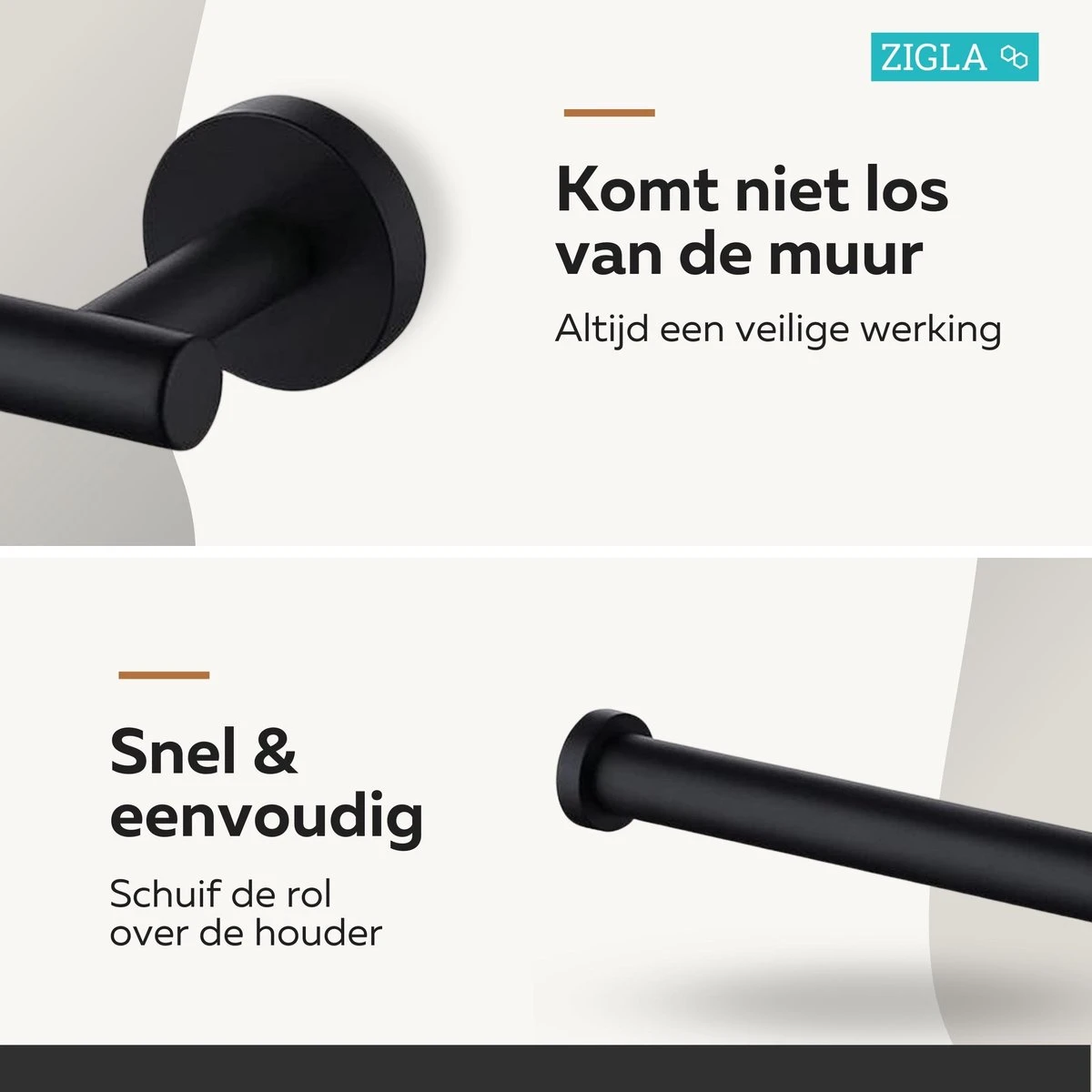 Zigla - WC Rolhouder – Toiletrolhouder – Toiletpapierhouder - WC Rol Houder – RVS – Zwart 9 Zigla - WC Rolhouder – Toiletrolhouder – Toiletpapierhouder - WC Rol Houder – RVS – Zwart - Afbeelding 7