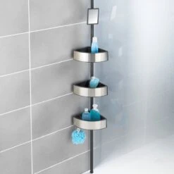 WENKO Telescopisch Doucherek Big Black 3-laags Met Spiegel Zilver/zwart - Bevestigen Zonder Boren -Badkamer Wijs 1200x1200 1042