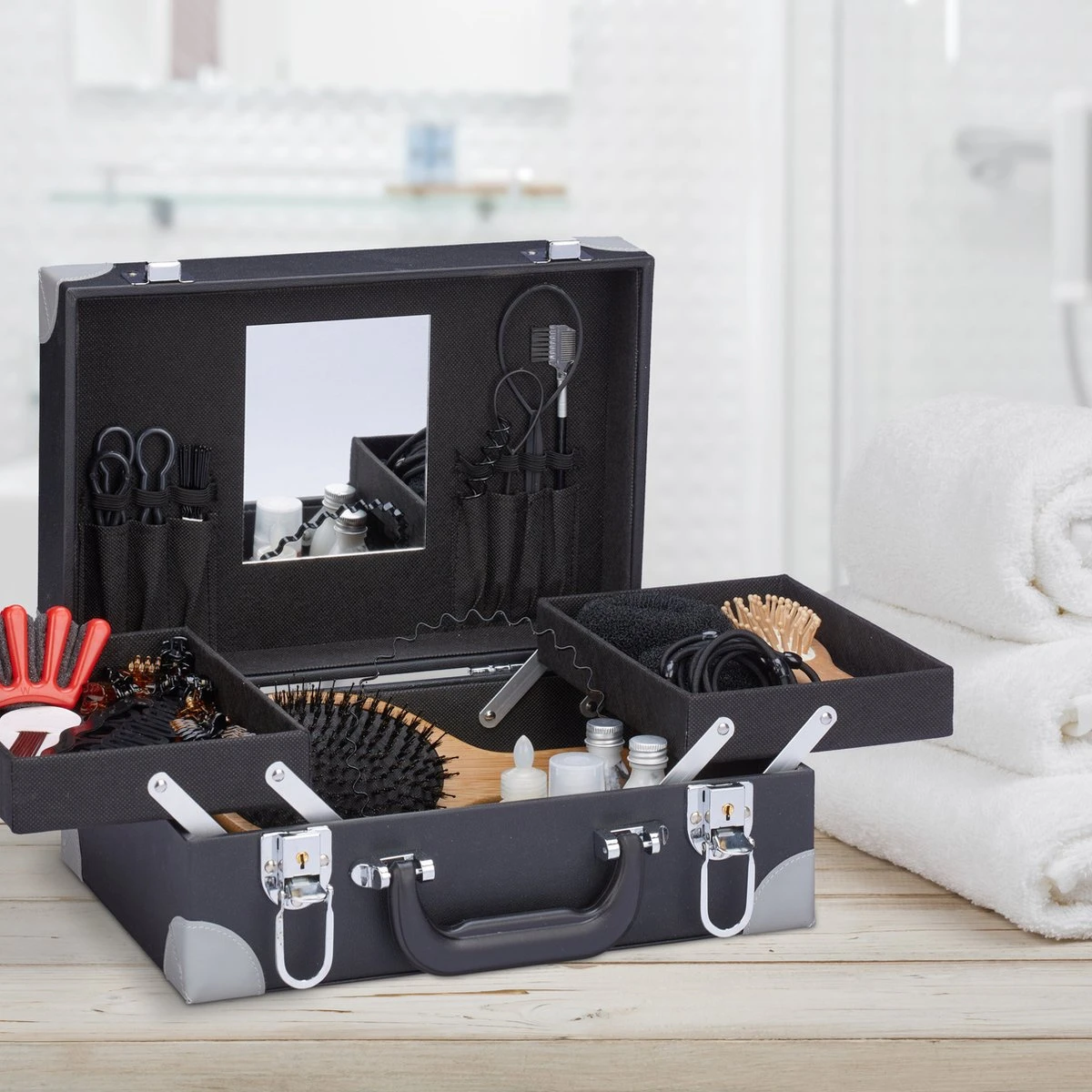 Relaxdays Make Up Koffer Met Spiegel - Zonder Inhoud - Met Slot - Cosmetica Koffer Dames 4 Relaxdays Make Up Koffer Met Spiegel - Zonder Inhoud - Met Slot - Cosmetica Koffer Dames - Afbeelding 2