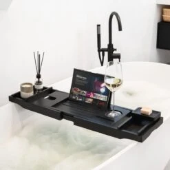 IMoshion Badplank Voor In Bad - Dienblad Inclusief Pootjes - Tablet Houder - Badrek Uitschuifbaar 75 Tot 110 Cm - Zwart -Badkamer Wijs 1200x1200 1088