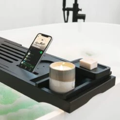 IMoshion Badplank Voor In Bad - Dienblad Inclusief Pootjes - Tablet Houder - Badrek Uitschuifbaar 75 Tot 110 Cm - Zwart -Badkamer Wijs 1200x1200 1089