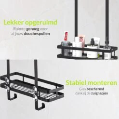 Doucherek Aan Douchewand - Zwart - Doucherekje Hangend - Zonder Boren -Badkamer Wijs 1200x1200 1127