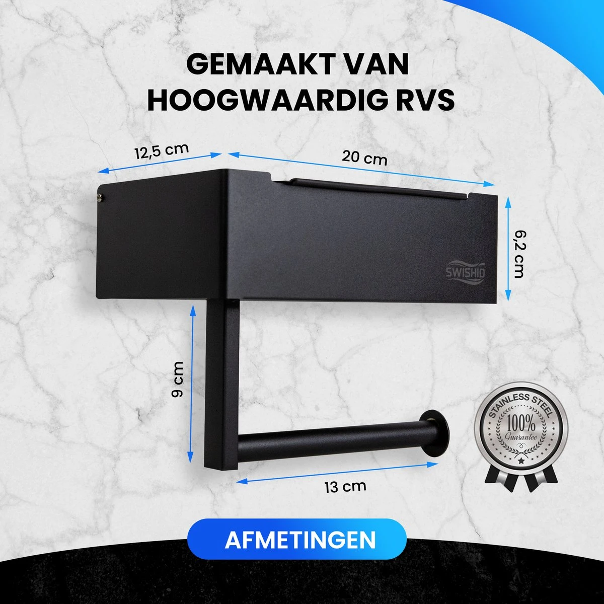 Toiletrolhouder Met Plankje En Bakje - WC Rolhouder Zwart - Opbergvak - Zelfklevend - Zonder Boren - RVS 5 Toiletrolhouder Met Plankje En Bakje - WC Rolhouder Zwart - Opbergvak - Zelfklevend - Zonder Boren - RVS - Afbeelding 3